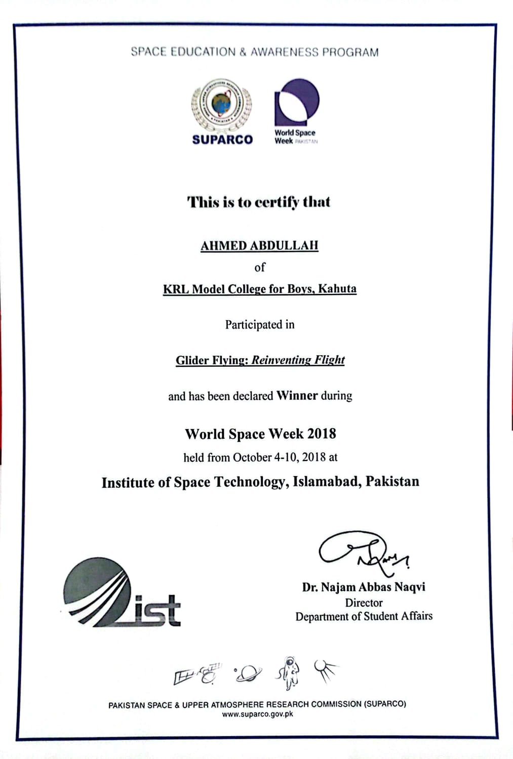 Glider Flying Reinventing Flight winner certificate